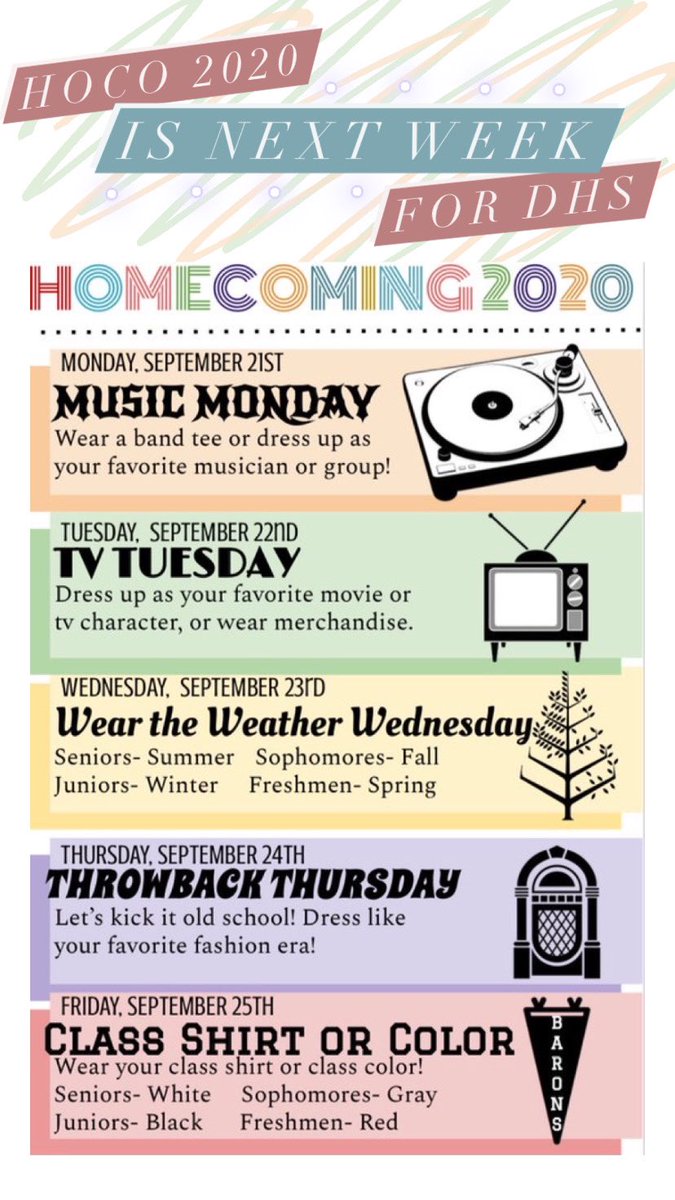 onairwitheva's tweet photo. Barons! Homecoming starts next week! Can’t wait to see all the fun spirit day outfits! Make sure you tag @DHStudentGov and @MrsDJBrown throughout next week with your pictures! https://t.co/O5G3f8b7Rk