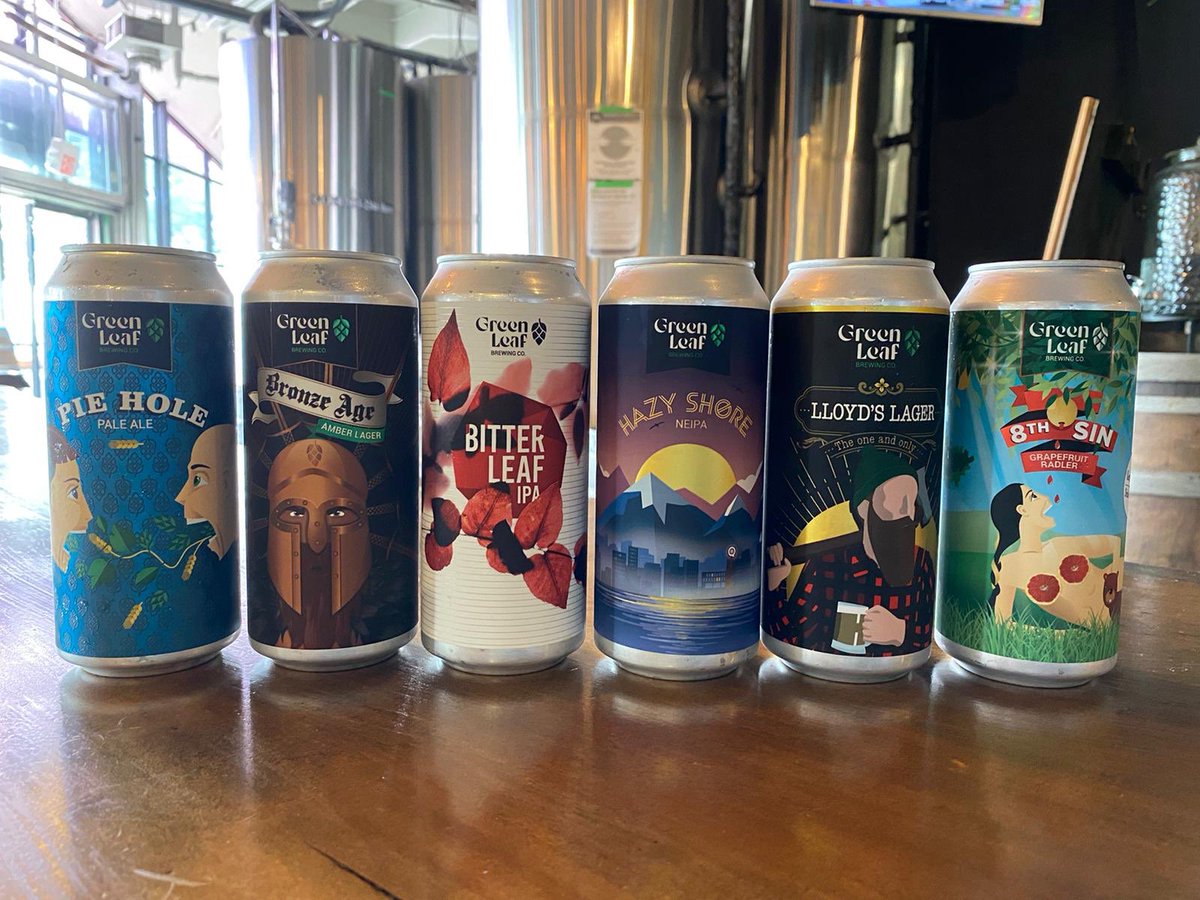 What’s your favourite craft beer in this photo? You can buy mix and match packs for takeout and get free local delivery on orders over $40 using our online store 

greenleafbrew.com/delivery 

#NorthVancouver #CraftBeer