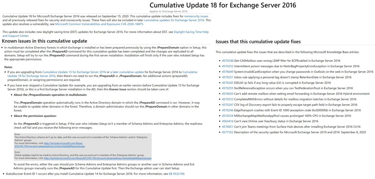WZorNET's tweet photo. 📋Cumulative Update 18 (#CU18) for Microsoft Exchange Server 2016 was released on September 15, 2020 -> https://t.co/atrsNr5t8U
❗️Microsoft Exchange Server 2016 Cumulative Update 18 (#CU18) Build 15.01.2106.002/15.1.2106.2 -> https://t.co/EVEQ811yKZ https://t.co/G0m8WxkMdy