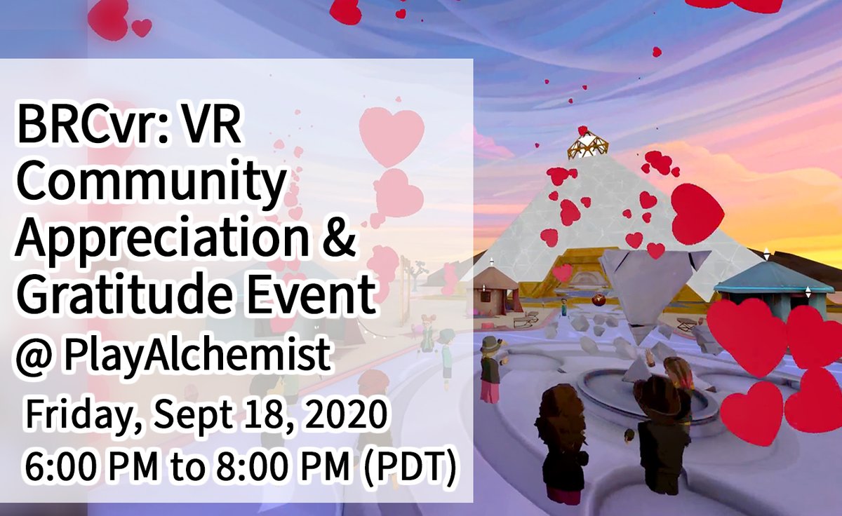 BurnerSphere's tweet photo. Join us at this event to honor the many amazing engineers, modelers, & world builders who helped bring the magic of the #Playa and Burning Man to VR! Join our gratitude event on Friday, 6pm Pacific in #AltspaceVR at #PlayAlchemist.
Join here: https://t.co/tps4lRVXtp
#BRCvr https://t.co/vPOmfMXUV0