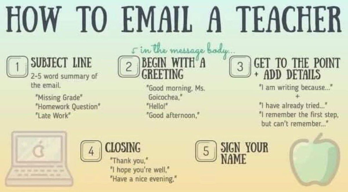 rousescience's tweet photo. I think this is good email etiquette for everyone not just students to teachers #rchsAPBio https://t.co/Um6U487Vxq