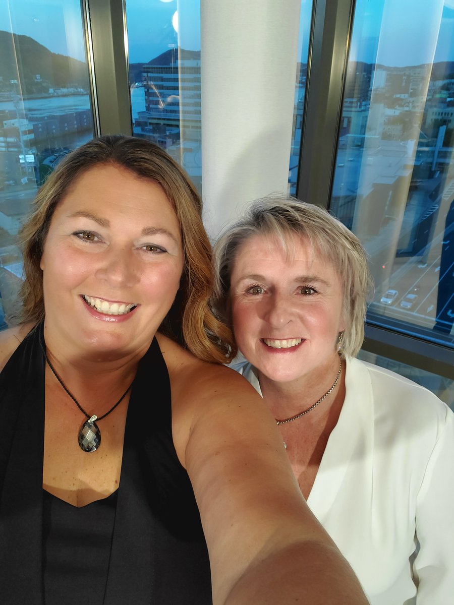 And we're ready! 
Co-owners <a href="/ABM_Editor/">Dawn Chafe</a>  and <a href="/ToniaABM/">Tonia Hutton</a> about to go live with #ABMTop50 virtual awards gala. Thanks to the Delta St. John's hotel for loaning us the use of your newly renovated Club Lounge. What a view!
