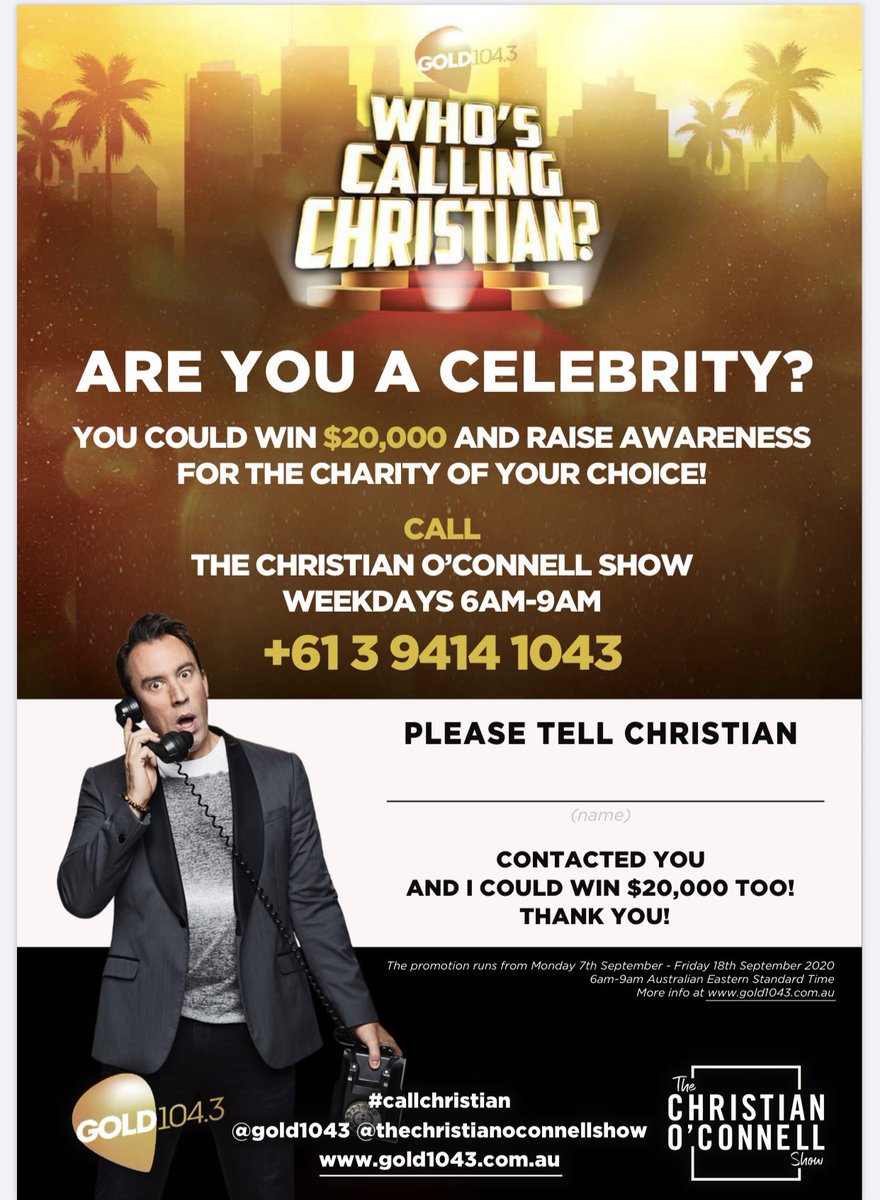 debd071's tweet photo. @Shirliekemp @realmartinkemp now is the time to #callchristian on +61 3 9414 1043 @gold1043 . You could win $20000 for a charity that touches your ❤️ @RushtonDRescue 🐶. Would be lovely to hear you on our radio this morning❤️ https://t.co/ynDHWMTFIZ