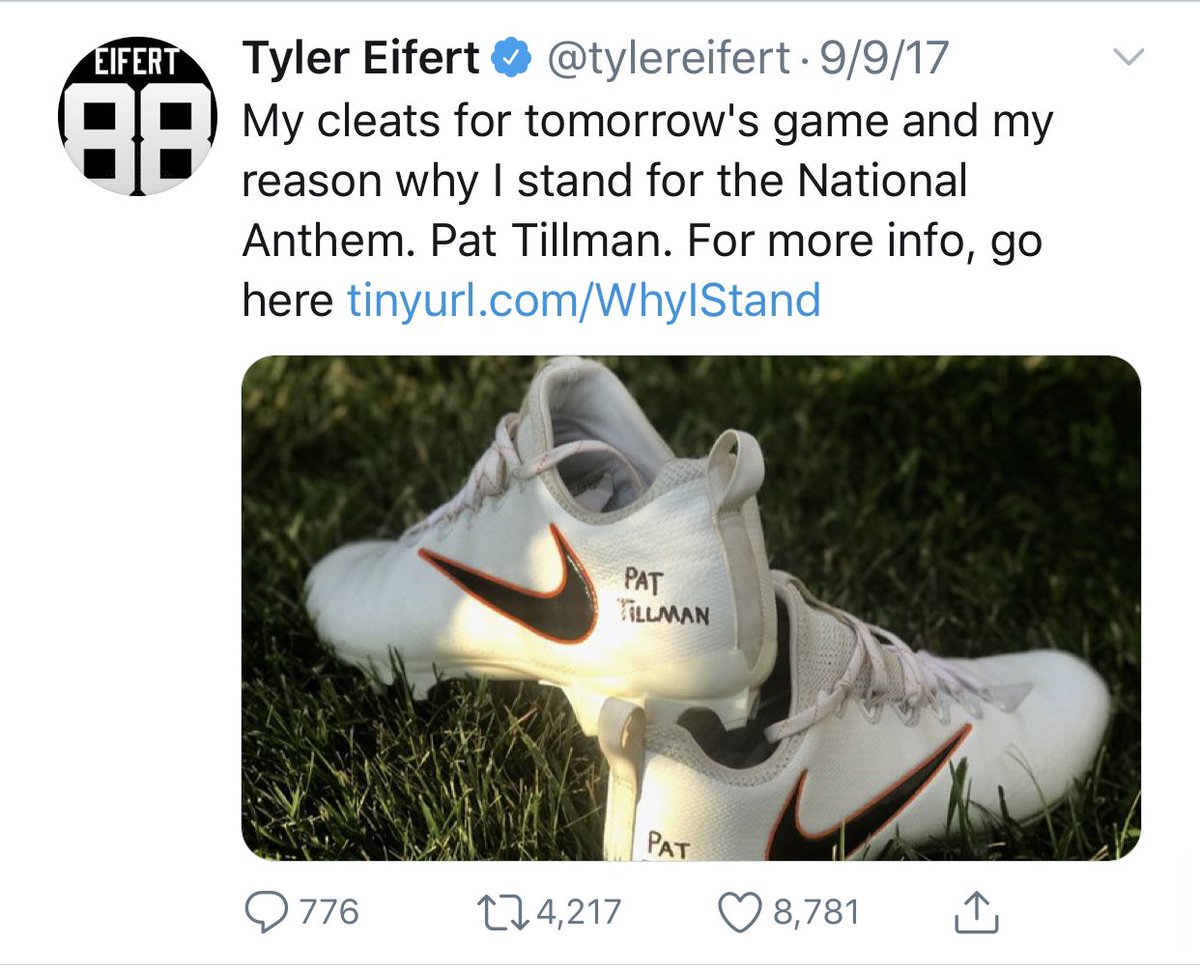 The helmet decal wasn’t Tyler Eifert’s first stint of whataboutism. In 2017, he used Pat Tillman’s name to counter Black athletes kneeling during the anthem to protest systemic racism. Later, the Tillman family stated they didn’t want Pat’s name used in anti-Kaepernick stunts.