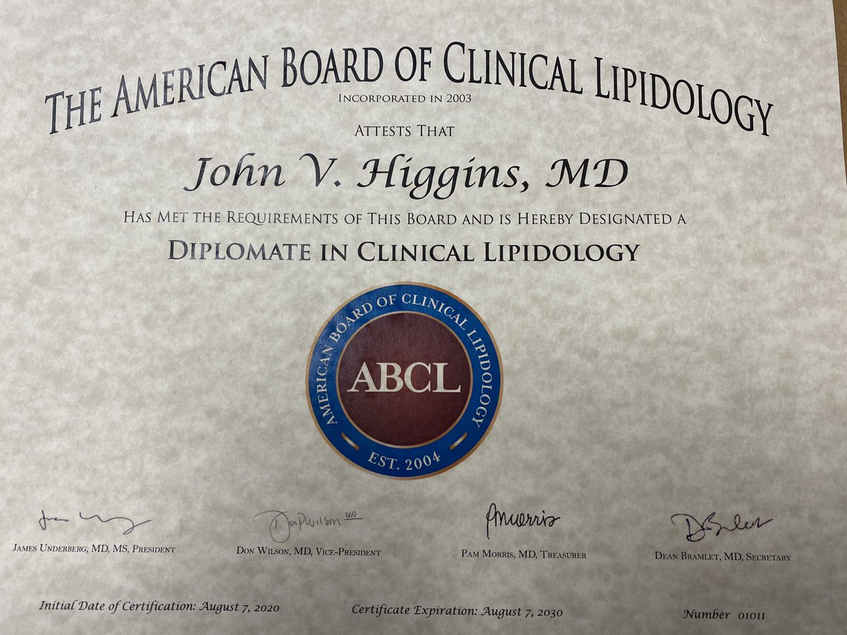 JohnVHigginsMD's tweet photo. Excited to get this in the mail today! Excited to continue my professional journey as a certified clinical lipidologist. @nationallipid https://t.co/JG23QeK2w5