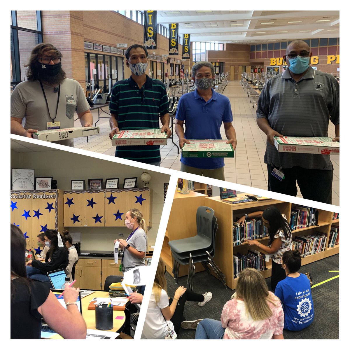 Brookside_IS's tweet photo. Great things happening today! Appreciating our Custodians for ensuring our campus was ready to go when school started and their hard work to keep it clean! Also, digging deep with our essential standards in ELA and learning how to catalog books in library aid. #BISimpact https://t.co/Wfr7AeKjTn