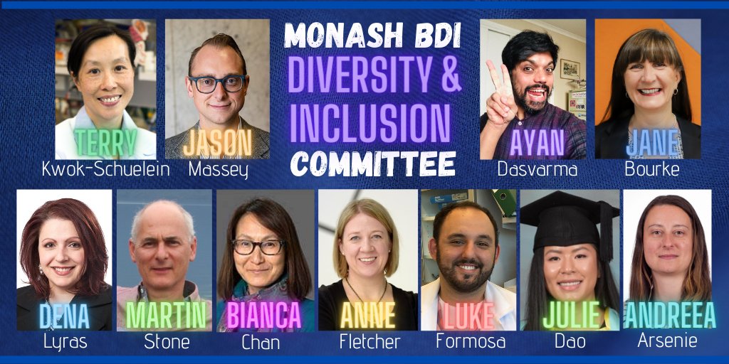 MonashBDI's tweet photo. As part of Diversity &amp; Inclusion week, we’re excited to introduce our Monash BDI Diversity &amp; Inclusion committee! Together they bring enormous experience in advocacy and representation. Stay tuned for a rollout of new initiatives to further strengthen the inclusive culture at BDI https://t.co/CEqhYO3S0v