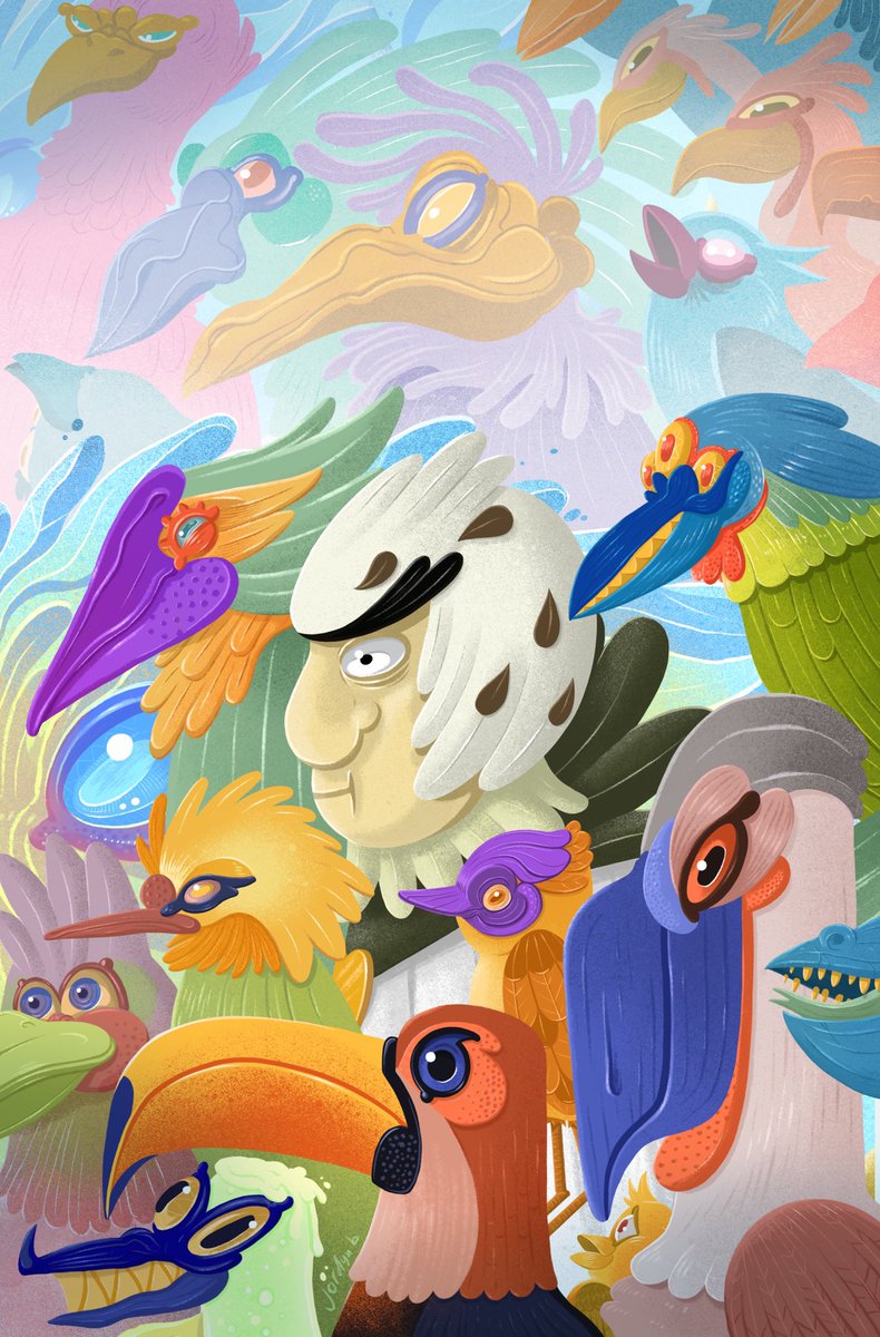 jordynb's tweet photo. Oh hey! A while ago I did this cover for a Rick and Morty comic spinoff about Bird Person. I loved drawing these damn birds. TAG YOURSELF: I’m the three eyed boy for sure 🦢 @OniPress https://t.co/FXV70mFNUA