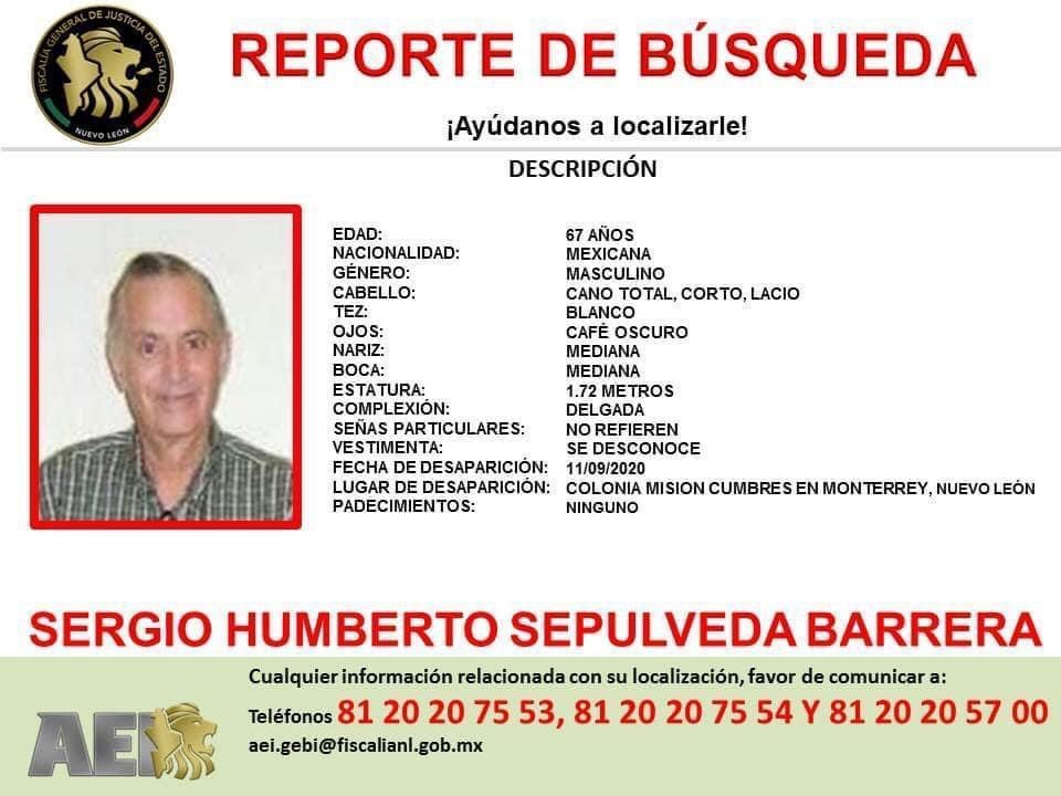 udem's tweet photo. Si tienes información que sea de utilidad sobre Sergio Humberto Sepúlveda Barrera, profesor de nuestra Universidad, te pedimos te comuniques a los teléfonos que aparecen en esta imagen. Apóyanos con un RT. https://t.co/yGStoUgBPe