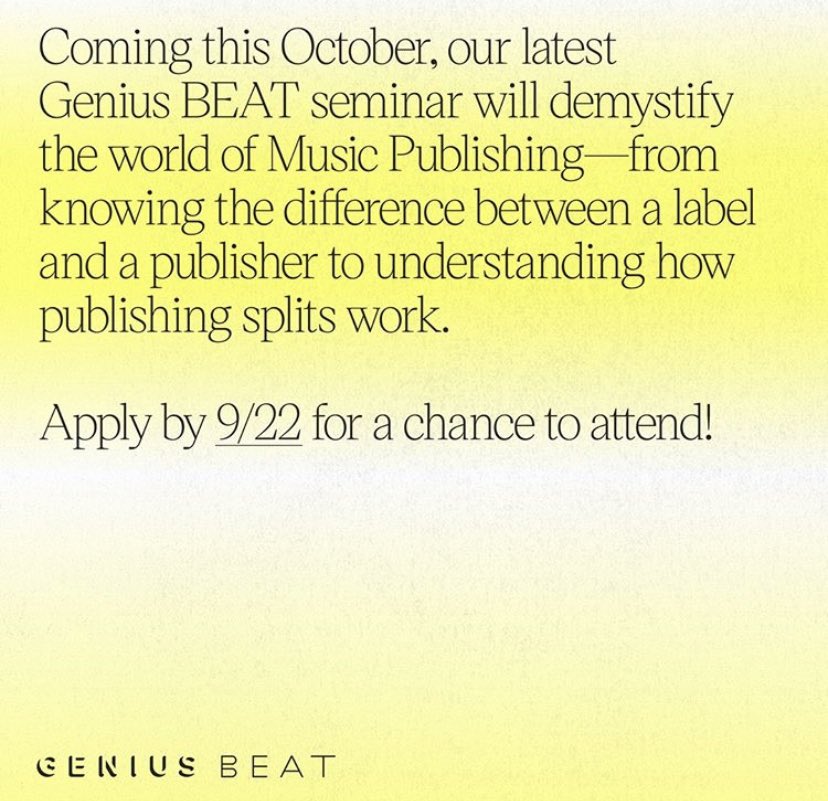 ✊🏿

@Genius 
#geniusBEAT 
apply by 9/22 for a 
chance to attend. 

docs.google.com/forms/d/e/1FAI…