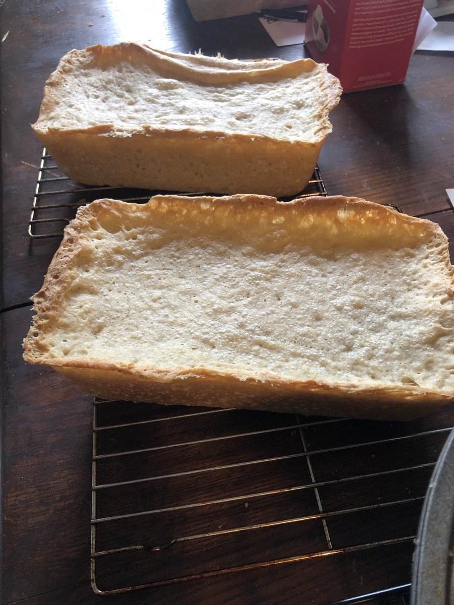 FMLandrum's tweet photo. First batch of sourdough ever.  Yeah - that’s a bite mark you see! https://t.co/cKDd3OUndl