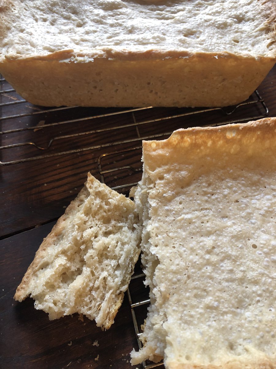 FMLandrum's tweet photo. First batch of sourdough ever.  Yeah - that’s a bite mark you see! https://t.co/cKDd3OUndl