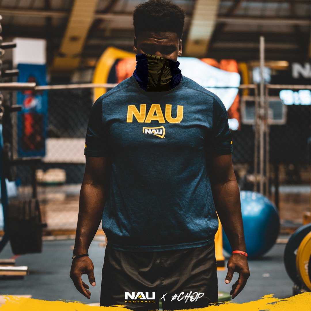 NAU_Football's tweet photo. As our team is hard at work this fall, let's remember to #MaskUpJacks #NAUStrong https://t.co/N090urJj3c