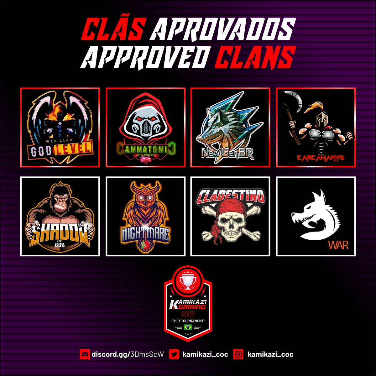 kamikazi_coc's tweet photo. 🇧🇷
Quarta parte dos aprovados para a KAMIKAZI CUP - Season 2, quem serão os próximos ?
🇺🇸
Fourth part of those approved for the KAMIKAZI CUP - Season 2, who will be next?
@Godlevelcoc @NewgenBr #shadowofgod @PtnightmareG #dragonswar
@CoCEsports @supercell @ClashofClans https://t.co/UvRZAaGPPi