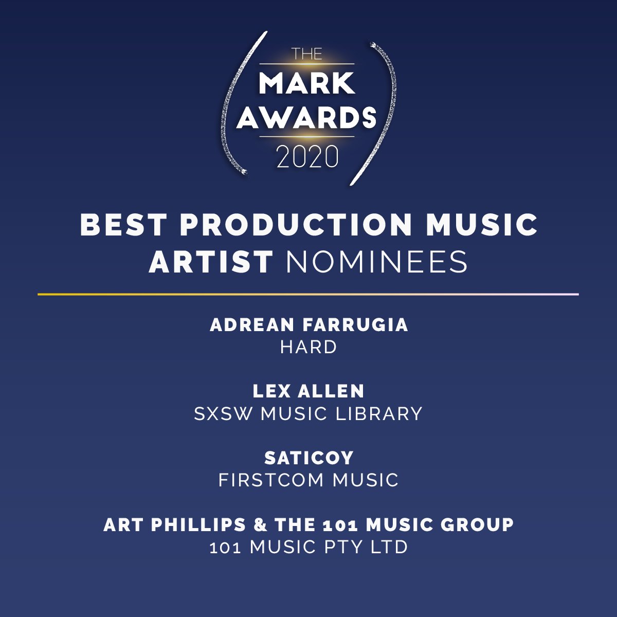 FirstCom_Music's tweet photo. Super hyped for these noms! So much talent. So much great music. So much fun!

#markawards #productionmusic #pmc #stockmusic #musicbusiness #sync https://t.co/TFGqFt4WOX