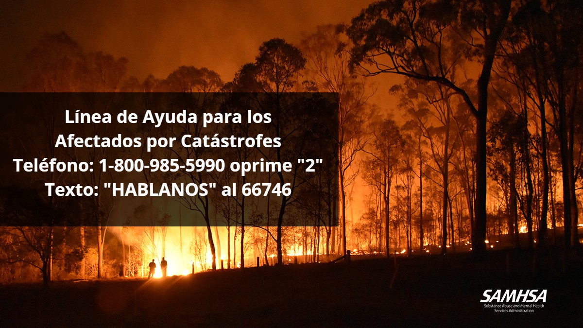 La Línea de Ayuda para los Afectados por Catástrofes 1-800-985-5990 ofrece apoyo gratis 24/7 y en español a las personas afligidas por los incendios forestales en la Costa Oeste go.usa.gov/xG5e2 #wildfires
