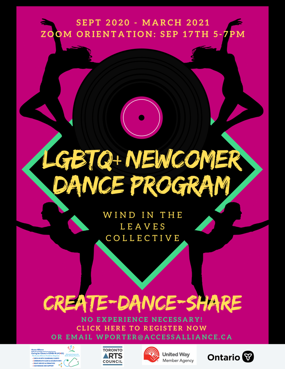 The519's tweet photo. Create-Dance-Share is a dance program for LGBTQ2S newcomers by @AccessAlliance.
No experience necessary.
Register at:
https://t.co/GLRmNIO9bt  
or email WPorter@AccessAlliance.ca
#NewcomerProgram #LGBTQ2S https://t.co/UxSwlStlei