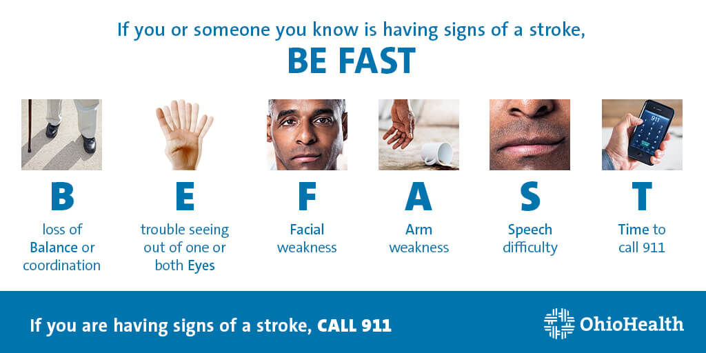 OhioHealth's tweet photo. In the event of a stroke, every minute saved means potentially saving millions of brain cells. 🧠 🧠🧠Remember B.E. F.A.S.T. It could save a life, just like it did for the father of one of our associates, Stefanie. She shares her personal account with us: https://t.co/7SxXGTKHHS https://t.co/WA2TUpnFB8