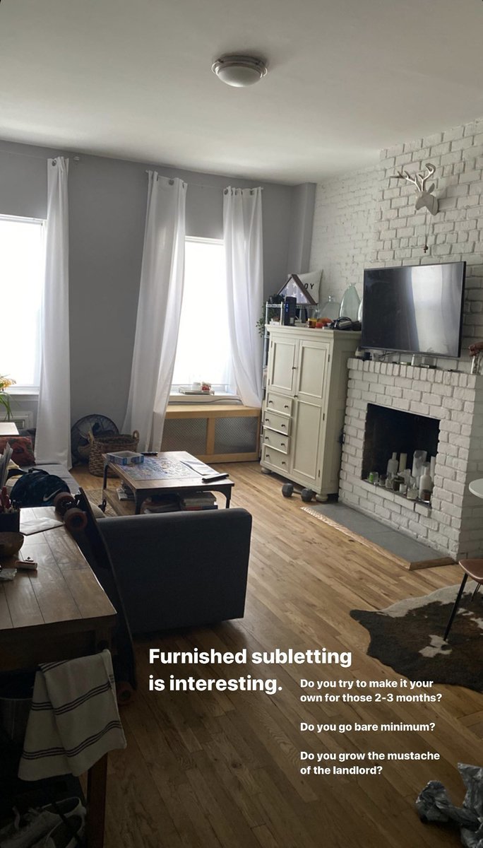 Apartment #3: Chelsea(July 2020)My needs: 3 mnth sublease, furnished. Somewhere to recover, interview, & make big life calls. Maybe freelance?A buddy abandoned his place for COVID - I offered 25% 1st month rent ($1K), 50% add'l months ($2K). Situation seemed perfect. But...