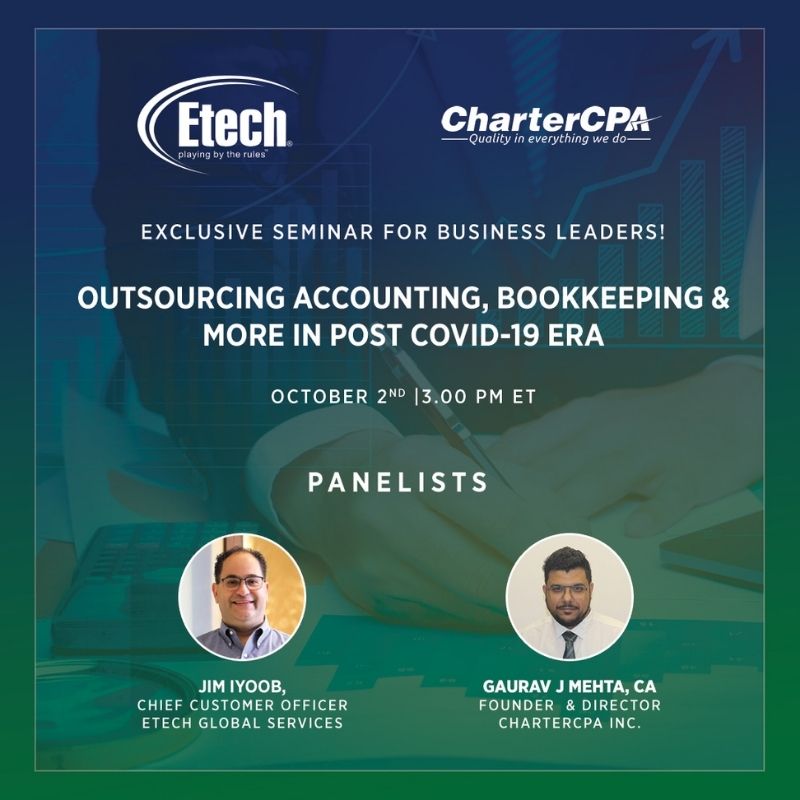 EtechGS's tweet photo. Join Etech's CCO @jiyoob and @CharterCpa, Founder &amp; Director, Global Delivery, @gauravjmehta for an informative and interactive session covering #Covid19 impact on the US industry, its roadmap to recovery, and more. Free registration: https://t.co/meSSeKSHlV #CCPAvirtual https://t.co/r1EBoJXmEW