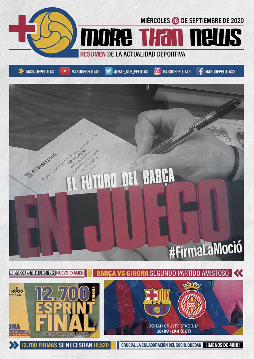 mas_que_pelotas's tweet photo. "EL FUTURO DEL BARÇA EN JUEGO"

🗞 Esta es nuestra portada en el día de hoy. (Design By: @neoStudy_Dsigns)

➡️ https://t.co/QFIRHI34zp

#FCBarcelona #MesQueUnaMocio #MocioFCB #FirmaLaMocio https://t.co/Re3vKGyFBR