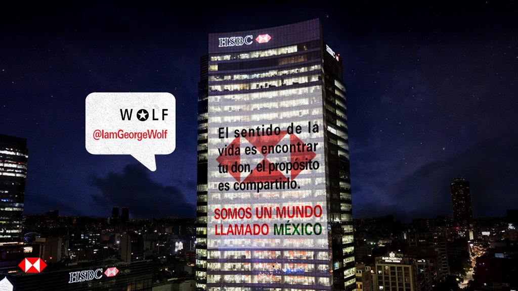 HSBC_MX's tweet photo. Conoce el mensaje que tiene @IAmGeorgeWolf para los mexicanos.
Si también quieres ver tu mensaje en nuestra torre, cuéntanos ¿qué mensaje le darías a los mexicanos?
#UnMundoLlamadoMéxico https://t.co/nm55vWQP75