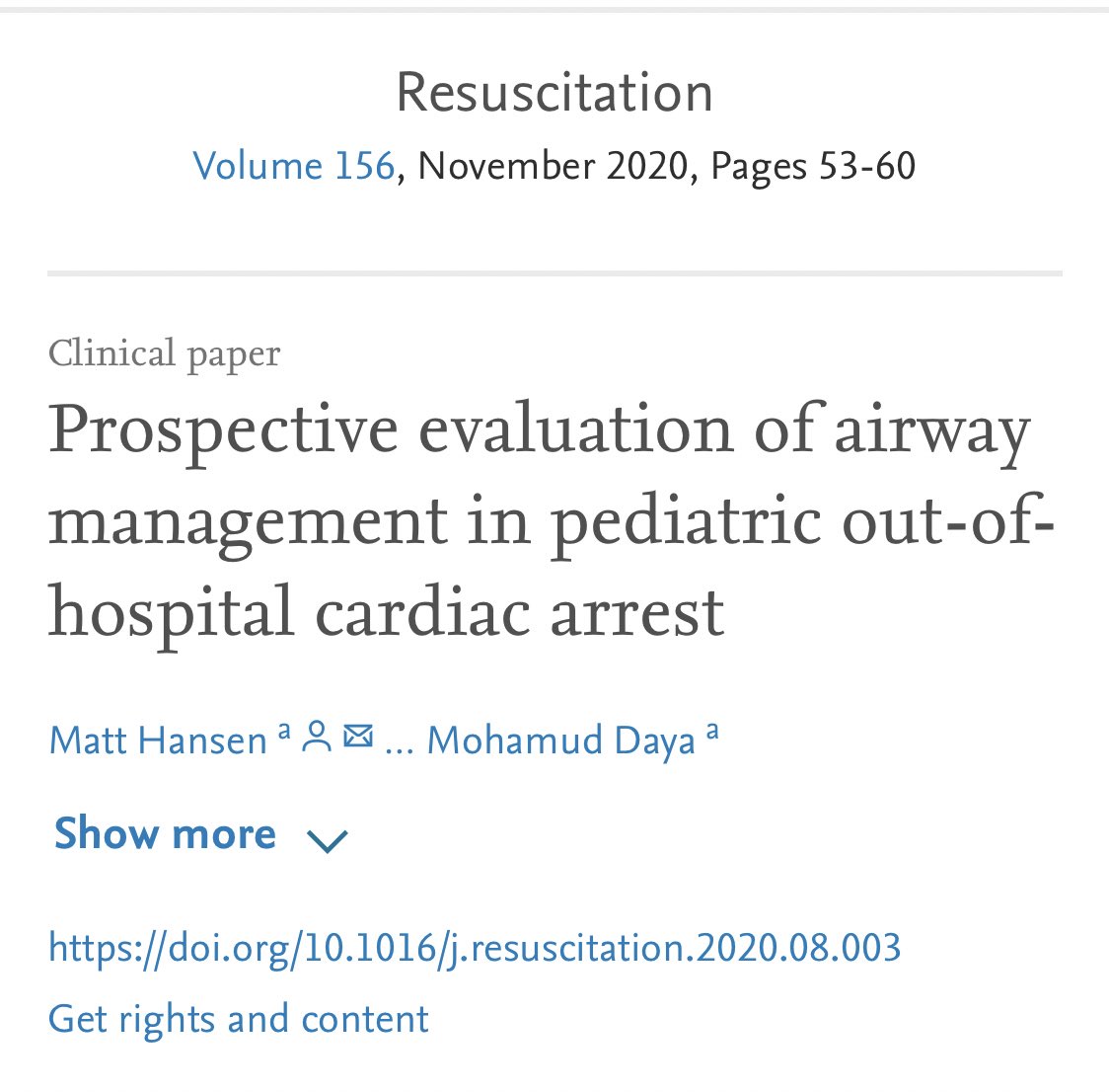 Pneumonia associated with ETI in pediatric OHCA sciencedirect.com/science/articl…