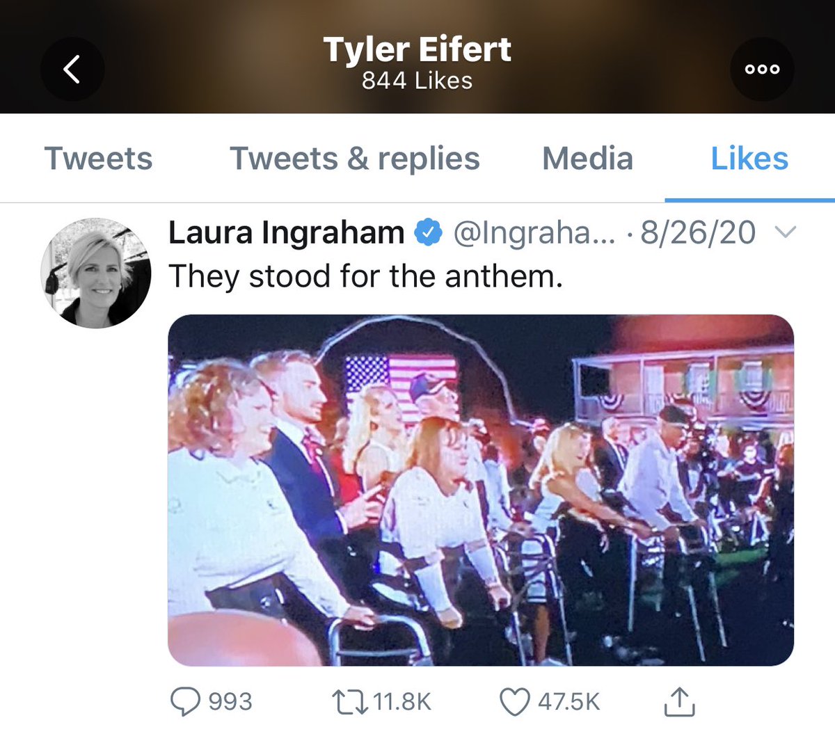 Jaguars TE Tyler Eifert also liked tweets showing people with disabilities standing for the national anthem. These kind of anti-Black tweets are meant as a rebuke of Black athletes kneeling to protest systemic racism.