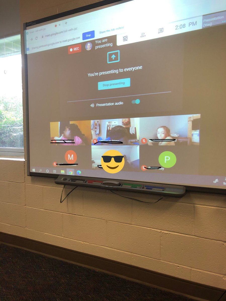 misskelly57's tweet photo. Tried something new today! Two meets. 3 screens. And a Google Jamboard made for an okay first shot at math small groups! I’m so lucky to have such flexible kids who dive into to trying a little of everything! #HECLeads #FirstinFive #Pridein5 #Room303🙌🏻 #Celebration https://t.co/2mLe8fxl5s