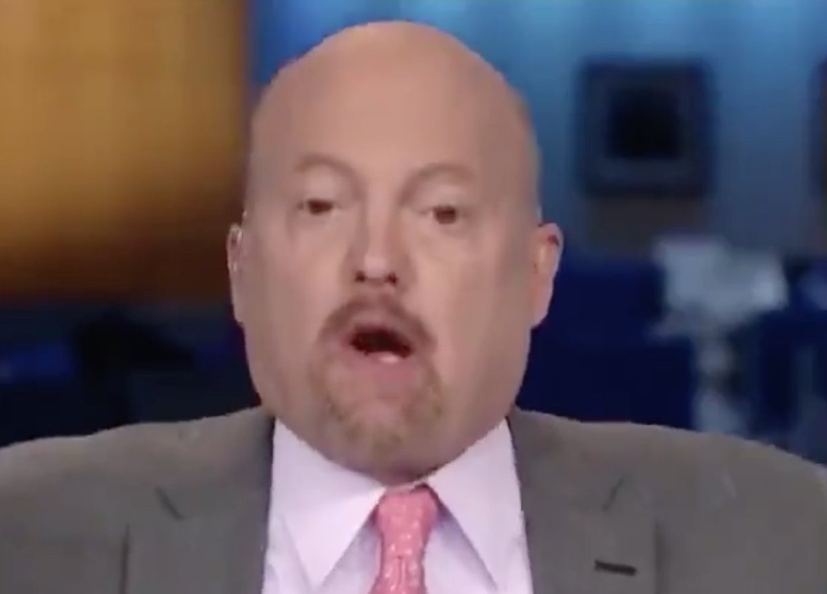 6/ As he says, "sorry", Mr. Cramer's mouth is asymmetrical. Spontaneous (nonbaseline) mouth asymmetry during speech projects the thought-feelings of:• Insincerity• Hubris• False Bravado• Braggadocio
