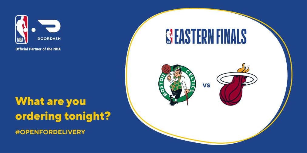 DoorDash's tweet image. The Eastern Conference Finals are underway on @ESPN 🏀 What are you ordering at halftime? #NBAPlayoffs #OpenForDelivery