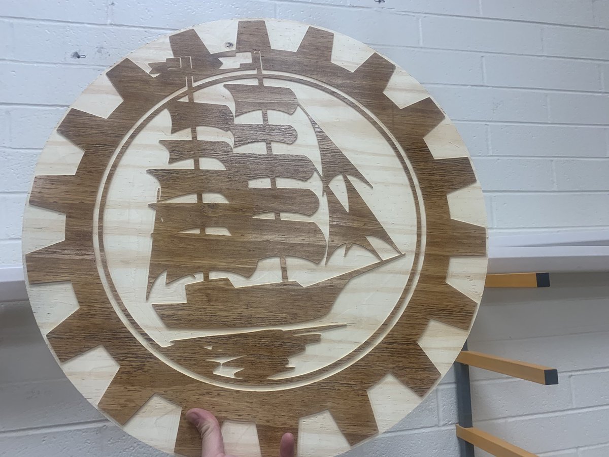 MrDeissler's tweet photo. Used my @Inventables X-Carve to make out @KlingerRobotics @Klinger_MS logo. Next step is to add some LEDs and get it on my classroom wall. #1Klinger https://t.co/UNawpqQfJq