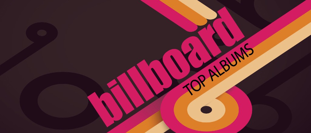 a stylized abstract rendering of the words billboard top albums. loops and long circles