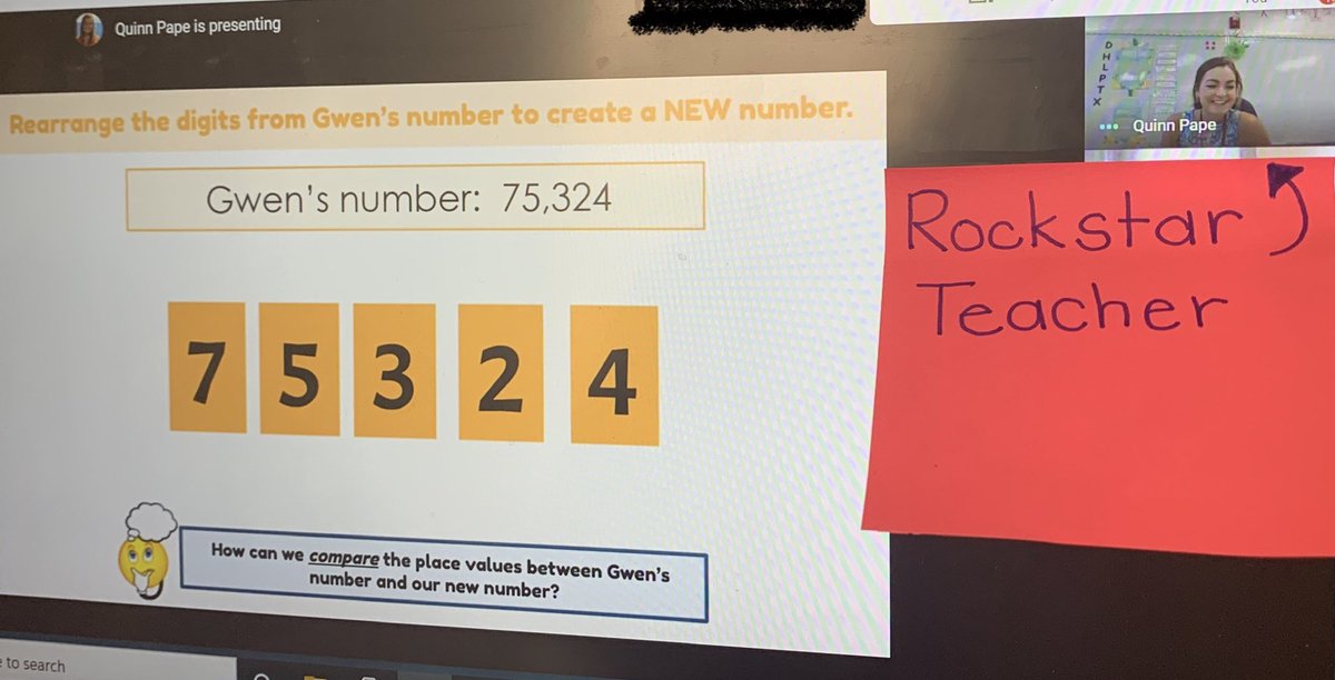 Kristen_Noe9's tweet photo. Ms. Pape’s class compared multi-digit numbers, using hand signals and math vocabulary to justify their thinking. Our #AACPSAwesome teachers are rocking virtual learning! @AACPSRightStart @quinnpape @SolleyAACPS https://t.co/dlJRVZnhzr