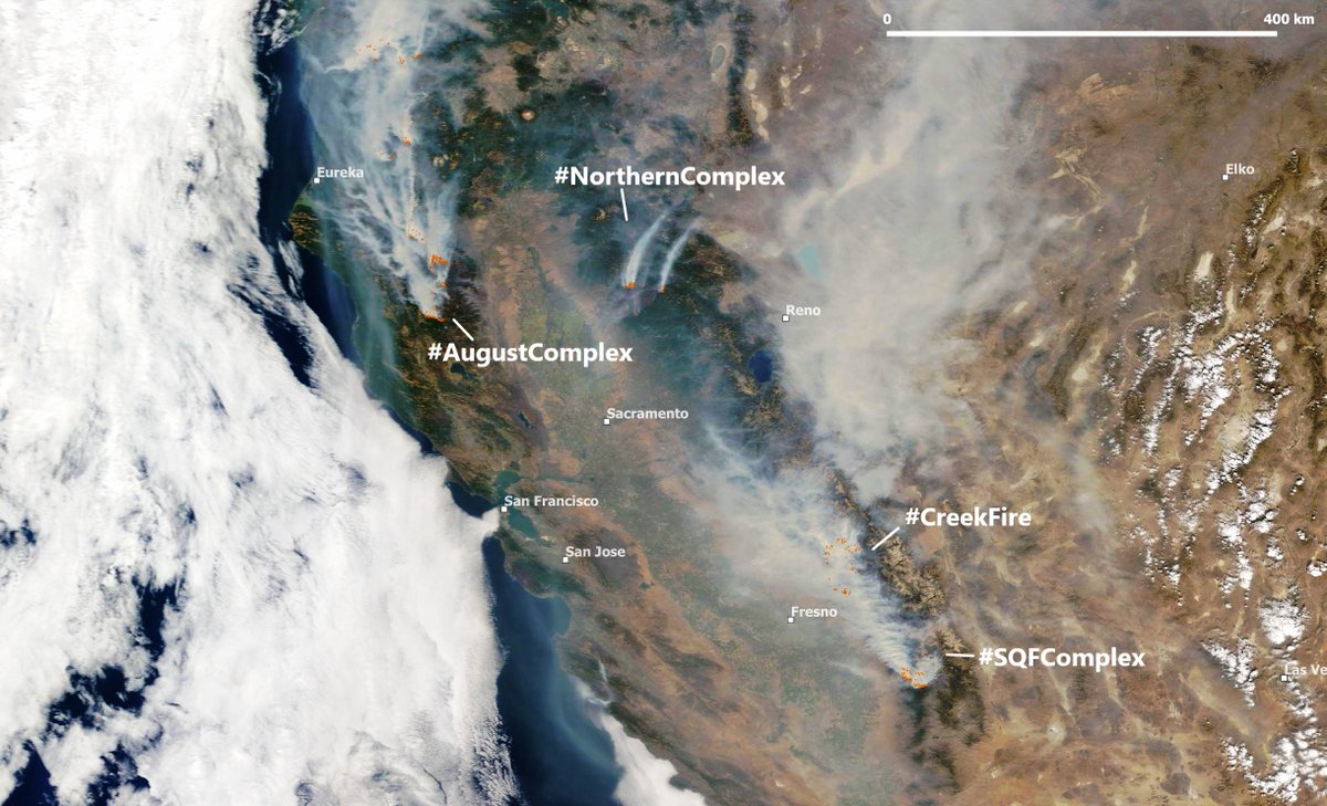 tonyveco's tweet photo. #CaliforniaFires update: #airquality is improving in #BayArea;still a lot of smoke is produced by large #wildfires as seen by @Nasa #Terra #MODIS on Sep.15 #AugustComplex #CreekFire #SQFComplex #NorthernComplex #California #CAwx @danahull @ai6yrham @ericfisher @KathrynProciv @UE https://t.co/VDqNNkVKWt