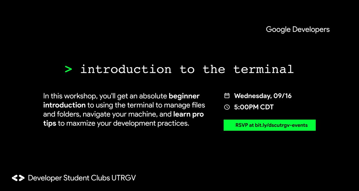 fronteradevsrgv's tweet photo. New to software engineering or just learning how to code? Join us for our workshop tomorrow at 5PM CDT: Introduction to the Terminal! 🤖✨ You'll learn developer best practices with the terminal and how to manage files. FREE and open to all! 💖 RSVP here: https://t.co/W6lSyZHFbv https://t.co/20hNdjDRkl