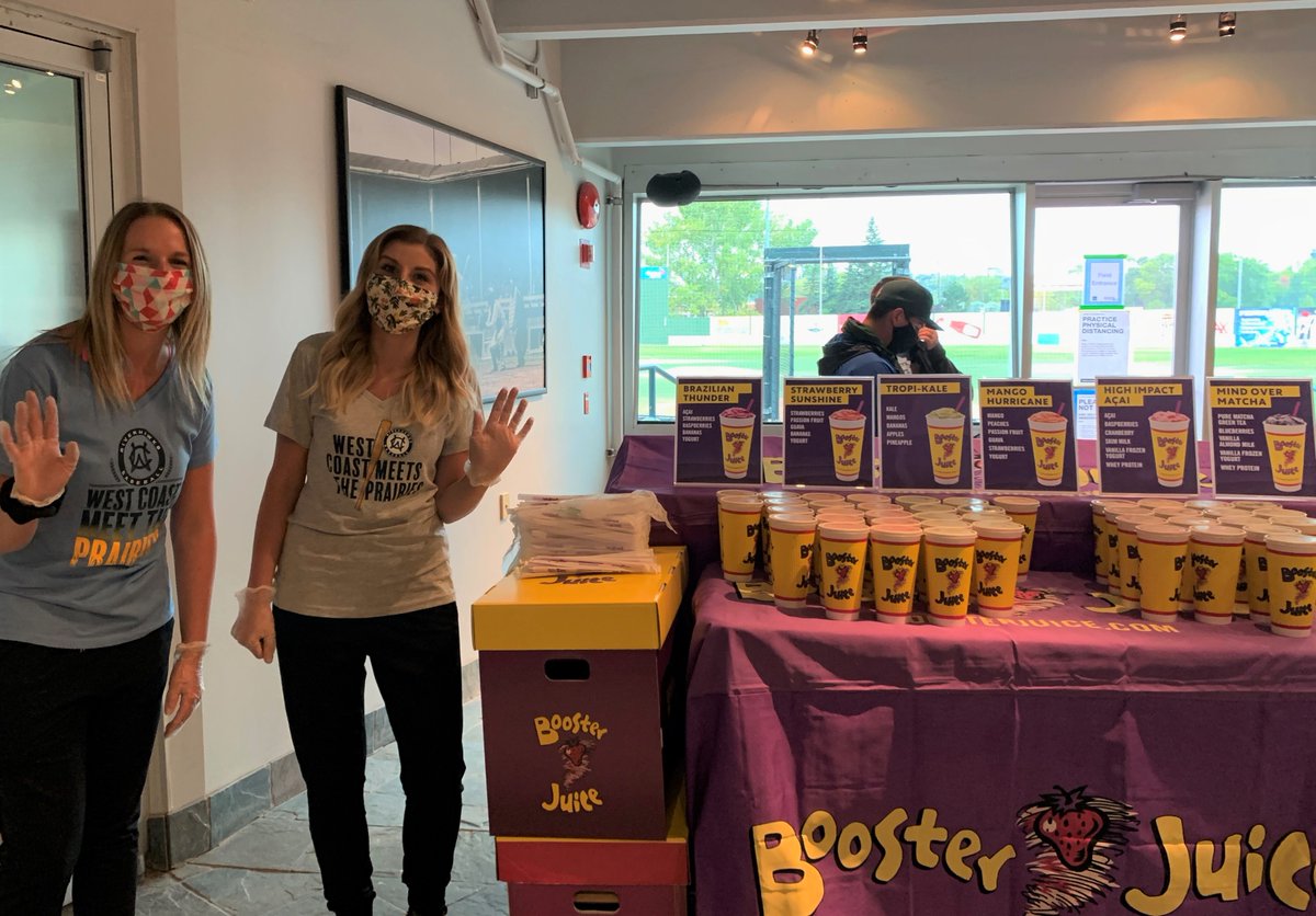 boosterjuice's tweet photo. Booster Juice is rooting for the new home team in #YEG next season – we are excited to be the first sponsor of the @EdmRiverhawks who are bringing West Coast League baseball to the prairies! #Congrats #EdmontonRiverhawks #Baseball #BoosterJuice #REMAXField 🦅⚾😀 https://t.co/dcDFAfQUty