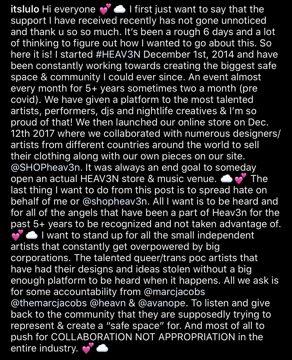 STOP STEALING FROM INDEPENDENT ARTISTS &amp; COMMUNITES. ☁️💕 HEAV3N ALREADY EXISTS 💕☁️  <a href="/marcjacobs/">Marc Jacobs</a>
