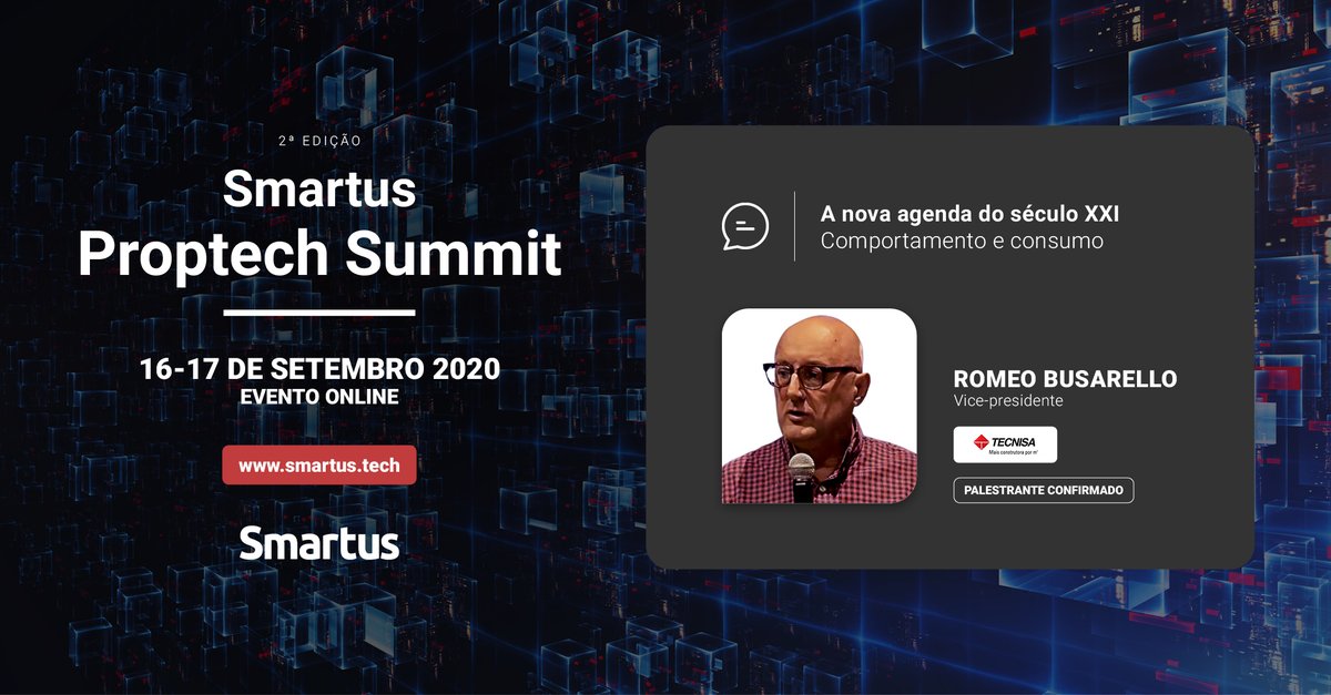 smartusbr's tweet image. Para encerrar o evento com muitas provocações e novos insights a todos os inscritos, convidamos o VP da Tecnisa, Romeo Busarello. Participe do Smartus Proptech Summit 2020: bit.ly/spsum20 #SmartusProptechSummit #ProptechSummit #Proptech #Construtech #Contech #Tech