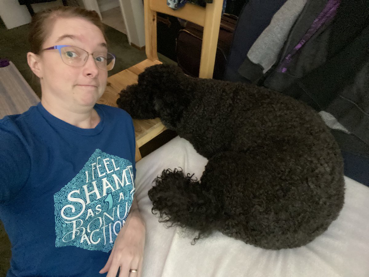 likesevenspoon's tweet photo. For some reason, Tera thinks this wooden chair is a pillow. Oh also! 4th day of Pax! Fourth Pax shirt! #PaxOnline Cone watch us play DnD tonight on my stream. #inTerabang #barbet https://t.co/t33RHbqSFT
