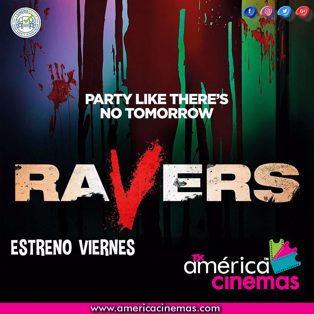 TXAmericaCinema's tweet photo. Este viernes va a llegar la fiesta mas escalofriante. #RaversMovie  en #ElCineEnTuIdioma. Showtimes &amp; Tickets https://t.co/DvyrwkcrbU https://t.co/PABRnQPD7A