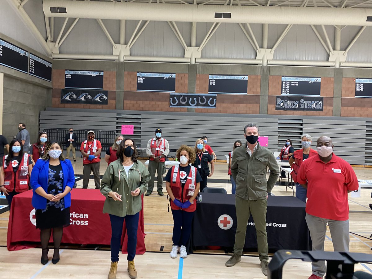 Next stop was an evacuation center inside a local school gym in Fresno. Harris thanked the volunteers and told them said, “I know you’re helping people you’ve never met before, who you’ll never meet again and may never know your name.”