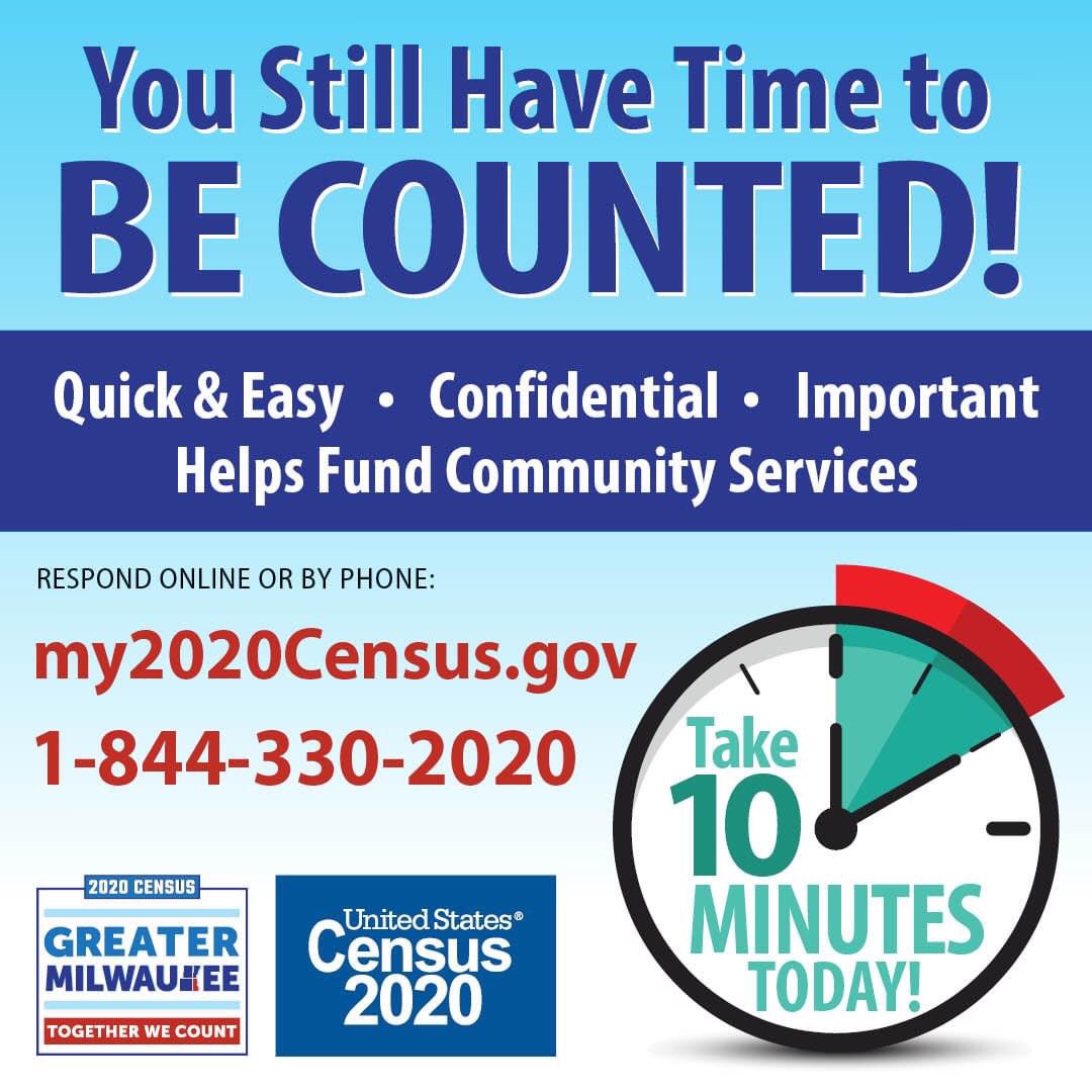 mkeOAAA's tweet photo. Got 10 minutes? Its a great time to complete the #2020Census online.
Are you already counted? Great! Send a text to a friend and remind them to get counted! #WICounts https://t.co/UqZCZAT5dH