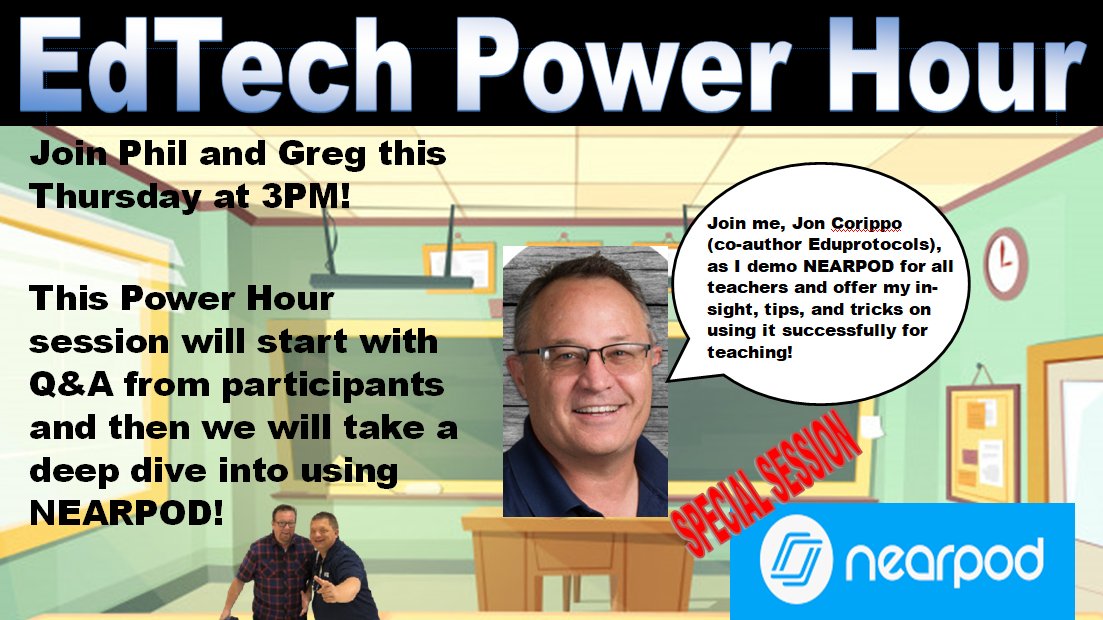 Special Guest Jon Corripo of <a href="/eduprotocols/">@EduProtocols</a>  fame will visit the Ed Tech Power Hour to share ideas about how to be a <a href="/nearpod/">Nearpod</a> ninja. @ValVerdeUSD <a href="/VVUSDEdServices/">Val Verde Education Services</a> @ValVerdeSupt @mark_lenoir