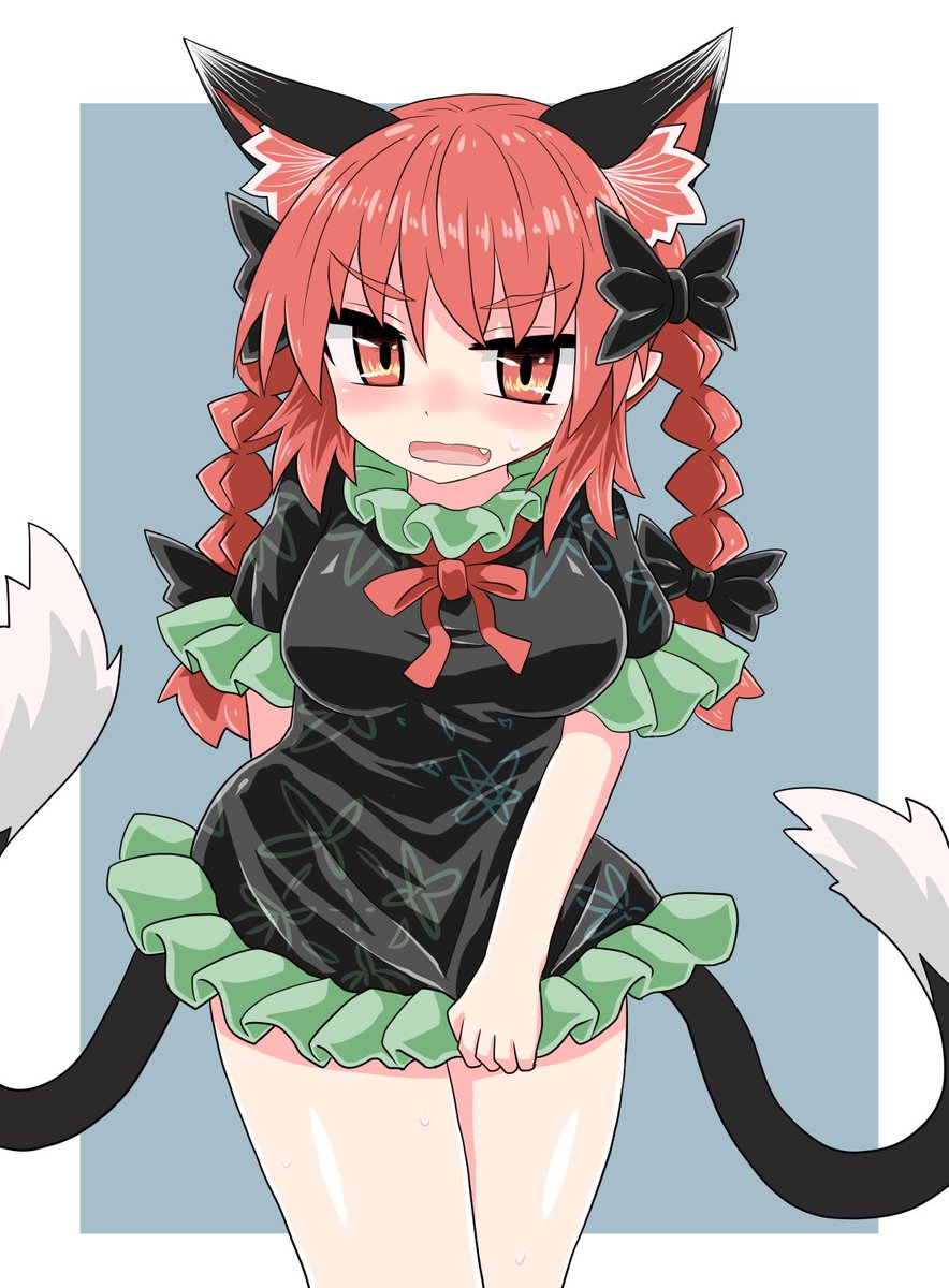 kaenbyou rin 1girl animal ears red bowtie dress tail bow red hair  illustration images