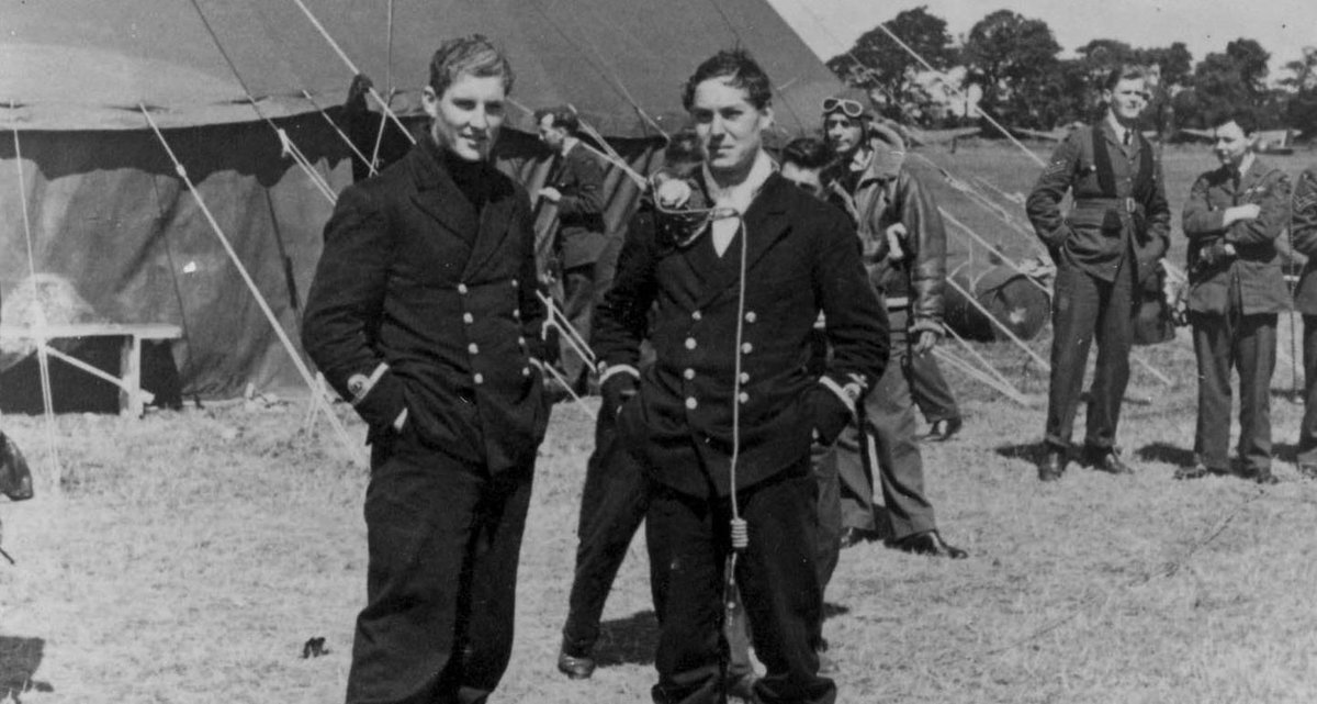 While another 23 or so  @RoyalNavy pilots were embedded directly into  @RoyalAirForce Fighter Command squadrons. Childhood friends S/Lt Richard "Dickie" Cork & S/Lt Arthur "Admiral" Blake flew with 242 & 19 Squadron respectively. Blake would be shot down & killed on 29th October.