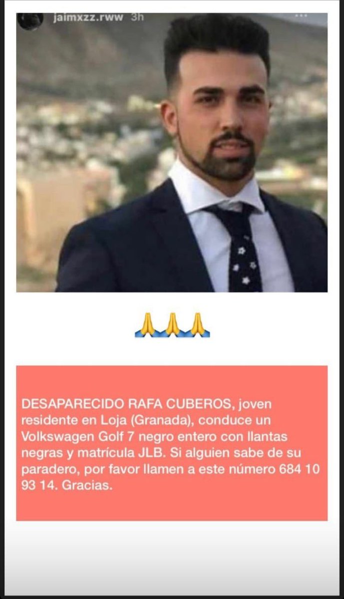 ‼️ URGENTE ‼️

NECESITAMOS VUESTRA AYUDA, RAFA CUBEROS A DESAPARECIDO Y NECESITAMOS ENCONTRARLO 

🔜 SE AGRADECE DIFUSIÓN 

#TeQueremosDeVuelta
🙏🏽🙏🏽🙏🏽🙏🏽