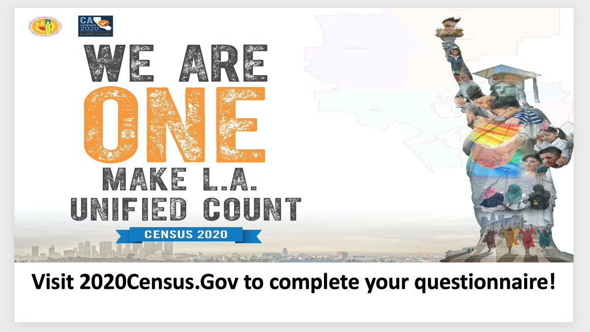 LASchools's tweet photo. L.A. Unified is proud to present the following Public Service Announcement reminding us of the importance and the lasting impact of completing your #2020Census questionnaire.Visit https://t.co/ZMhYSPn2eE by 9/30.
https://t.co/d0echaQNA2 https://t.co/RSoonFxCrM