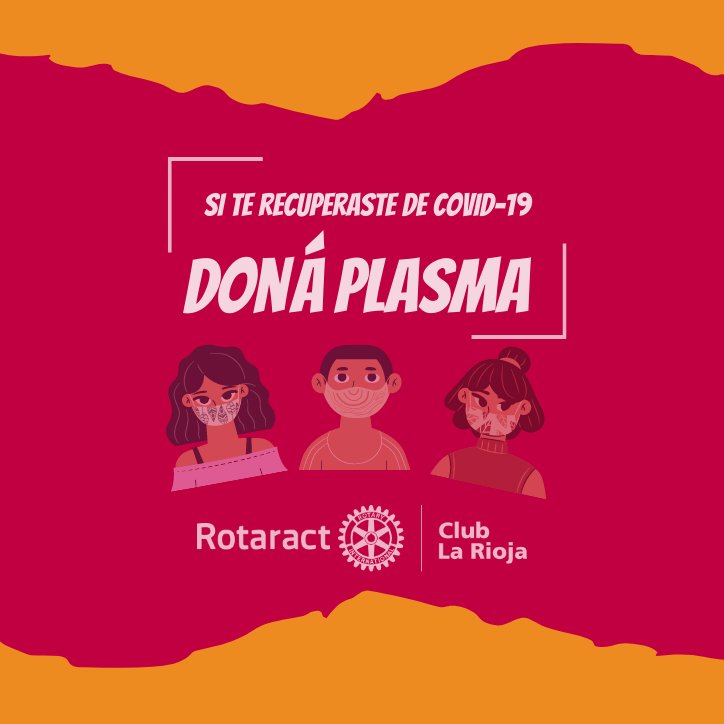 #DonáPlasmaDonáVida Si sos paciente recuperado de Covid-19, dona plasma. Podés ayudar a tres pacientes en tratamiento. Por más información anda a ver nuestra publicación.  instagram.com/rotaractlarioj…
#HacéTuParte #LaRioja #Covid19 #Argentina