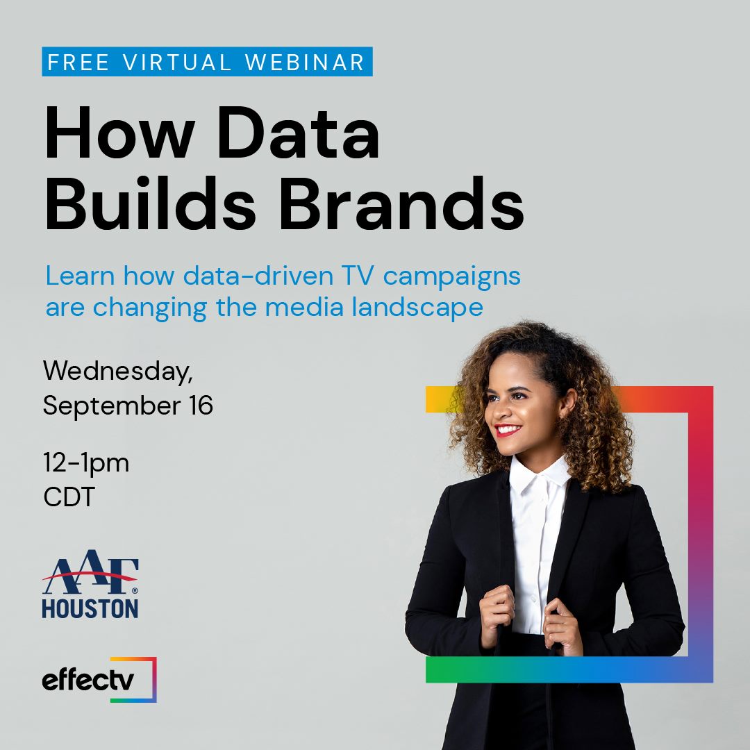 Ad2Houston's tweet photo. Join AAF-Houston's free virtual #webinar on September 16th at 12 pm and discover how data-driven TV campaigns are changing the #media landscape.

Register today by visiting: https://t.co/XTVcWvO3Fe https://t.co/1RQlcNR1dp
